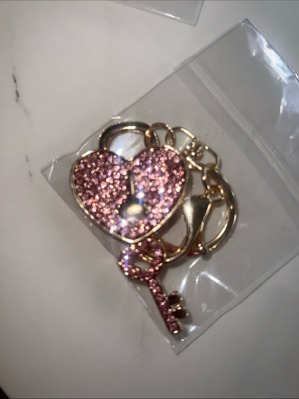 Gold Heart & Key Crystal Bag Charm - Women Accessories - Picture 3 of 4
